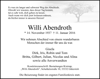 Traueranzeige von Willi Abendroth von Neue Westfälische