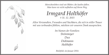 Traueranzeige von Irmgard Holthöfer von Neue Westfälische
