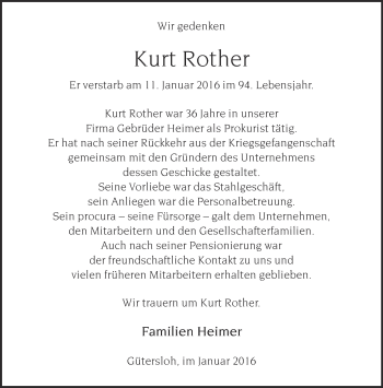 Traueranzeige von Kurt Rother von Neue Westfälische