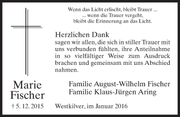 Traueranzeige von Marie Fischer von Neue Westfälische