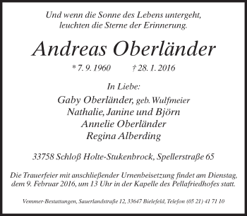 Traueranzeige von Andreas Oberländer von Neue Westfälische