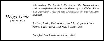 Traueranzeige von Helga Geue von Neue Westfälische