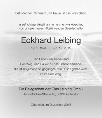 Traueranzeige von Eckhard Leibing von Neue Westfälische
