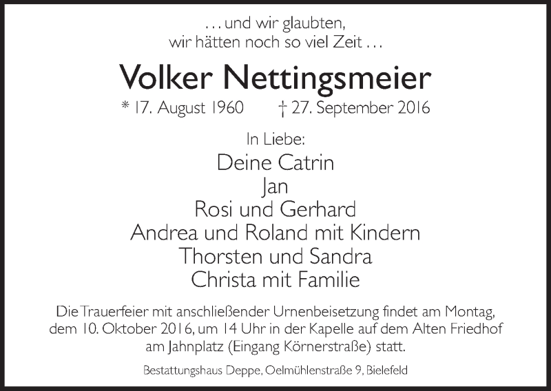  Traueranzeige für Volker Nettingsmeier vom 05.10.2016 aus Neue Westfälische