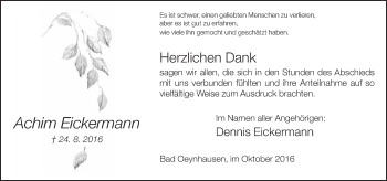 Traueranzeige von Achim Eickermann von Neue Westfälische