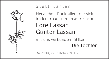 Traueranzeige von Lore und Günter Lassan von Neue Westfälische