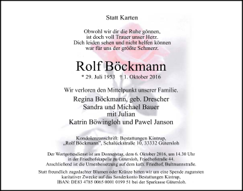 Traueranzeige von Rolf Böckmann von Neue Westfälische