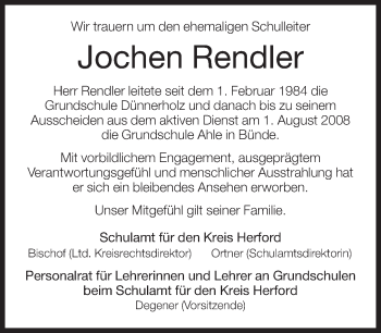 Traueranzeige von Jochen Rendler von Neue Westfälische