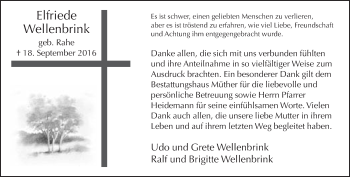 Traueranzeige von Elfriede Wellenbrink von Neue Westfälische