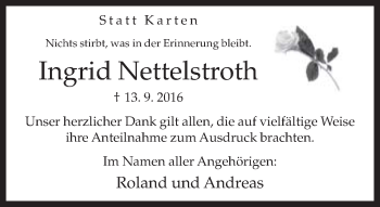 Traueranzeige von Ingrid Nettelstroth von Neue Westfälische