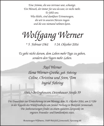 Traueranzeige von Wolfgang Werner von Neue Westfälische