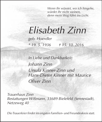 Traueranzeige von Elisabeth Zinn von Neue Westfälische