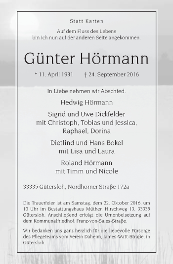 Traueranzeige von Günter Hörmann von Neue Westfälische