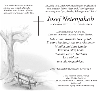 Traueranzeige von Josef Netenjakob von Neue Westfälische
