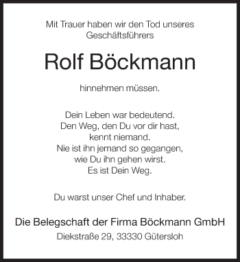 Traueranzeige von Rolf Böckmann von Neue Westfälische