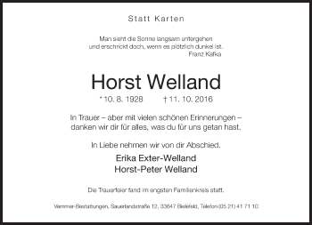 Traueranzeige von Horst Weiland von Neue Westfälische
