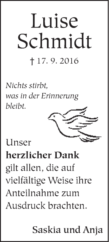 Traueranzeige von Luise Schmidt von Neue Westfälische