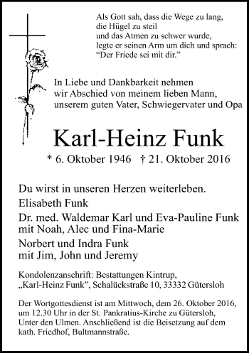 Traueranzeige von Karl-Heinz Funk von Neue Westfälische