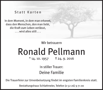 Traueranzeige von Ronald Pellmann von Neue Westfälische