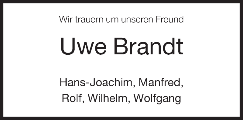  Traueranzeige für Uwe Brandt vom 11.10.2016 aus Neue Westfälische