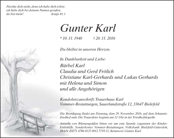 Traueranzeige von Gunter Karl von Neue Westfälische