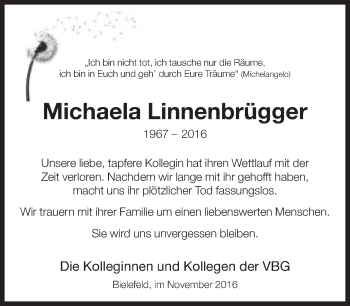 Traueranzeige von Michaela Linnenbrügger von Neue Westfälische