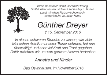 Traueranzeige von Günther Dreyer von Neue Westfälische