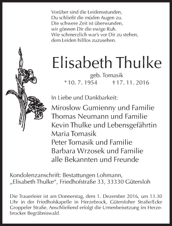 Traueranzeige von Elisabeth Thulke von Neue Westfälische