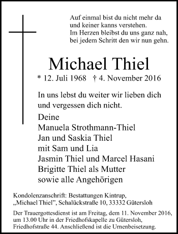 Traueranzeige von Michael Thiel von Neue Westfälische