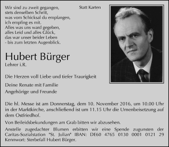 Traueranzeige von Hubert Bürger von Neue Westfälische