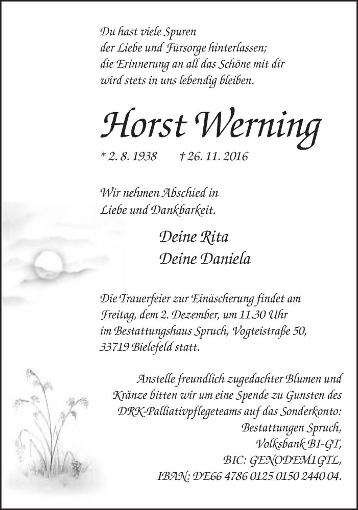  Traueranzeige für Horst Werning vom 29.11.2016 aus Neue Westfälische