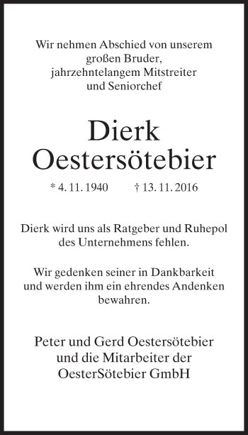 Traueranzeige von Dierk Oestersötebier von Neue Westfälische