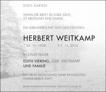 Traueranzeige von Herbert Weitkamp von Neue Westfälische