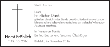 Traueranzeige von Horst Fröhlich von Neue Westfälische