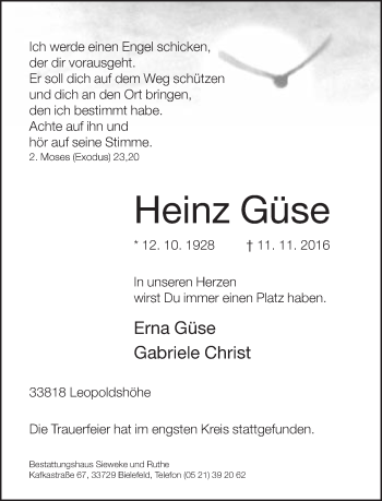Traueranzeige von Heinz Güse von Neue Westfälische