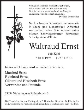 Traueranzeige von Waltraud Ernst von Neue Westfälische