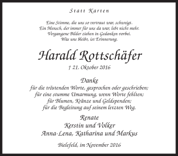 Traueranzeige von Harald Rottschäfer von Neue Westfälische