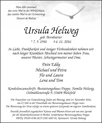 Traueranzeige von Ursula Helweg von Neue Westfälische