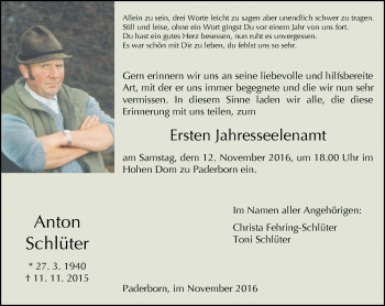 Traueranzeige von Anton Schlüter von Neue Westfälische