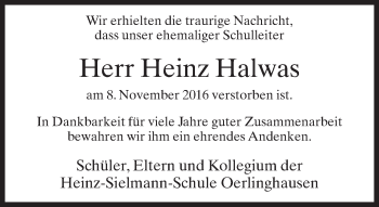 Traueranzeige von Heinz Halwas von Neue Westfälische