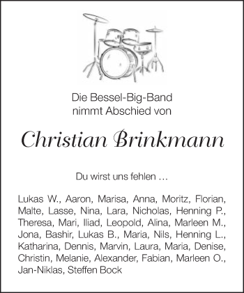 Traueranzeige von Christian Brinkmann von Neue Westfälische