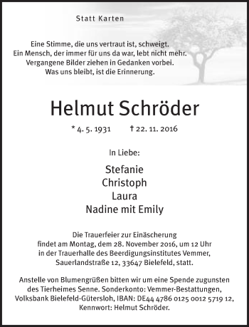 Traueranzeige von Helmut Schröder von Neue Westfälische