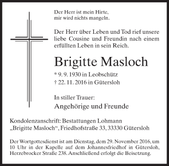 Traueranzeige von Brigitte Masloch von Neue Westfälische