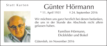 Traueranzeige von Günter Hörmann von Neue Westfälische