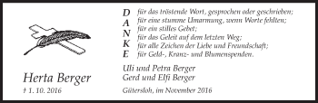 Traueranzeige von Herta Berger von Neue Westfälische
