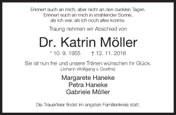 Traueranzeige von Katrin Möller von Neue Westfälische