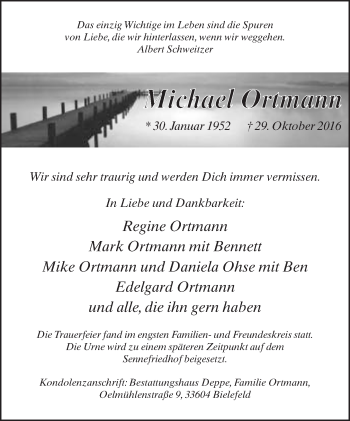 Traueranzeige von Michael Ortmann von Neue Westfälische