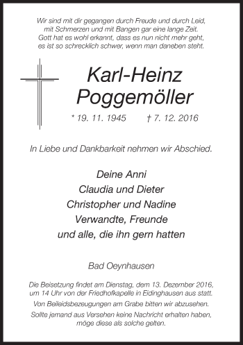 Traueranzeige von Karl-Heinz Poggemöller von Neue Westfälische