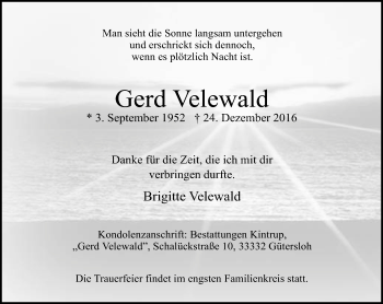 Traueranzeige von Gerd Velewald von Neue Westfälische
