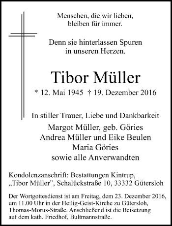 Traueranzeige von Tibor Müller von Neue Westfälische